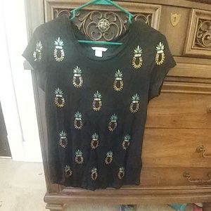 Black shirt with sequins pineapple design