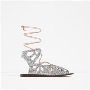 Zara Silver Glitter Gladiator Sandals