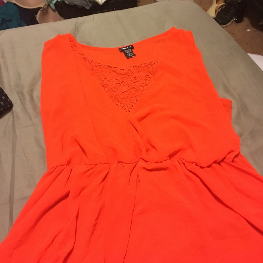 Red lace and chiffon top