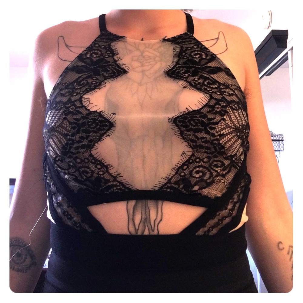 Elegant and sexy nude mesh crop top