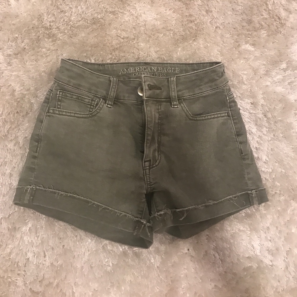 American eagle dark green high waisted shorts