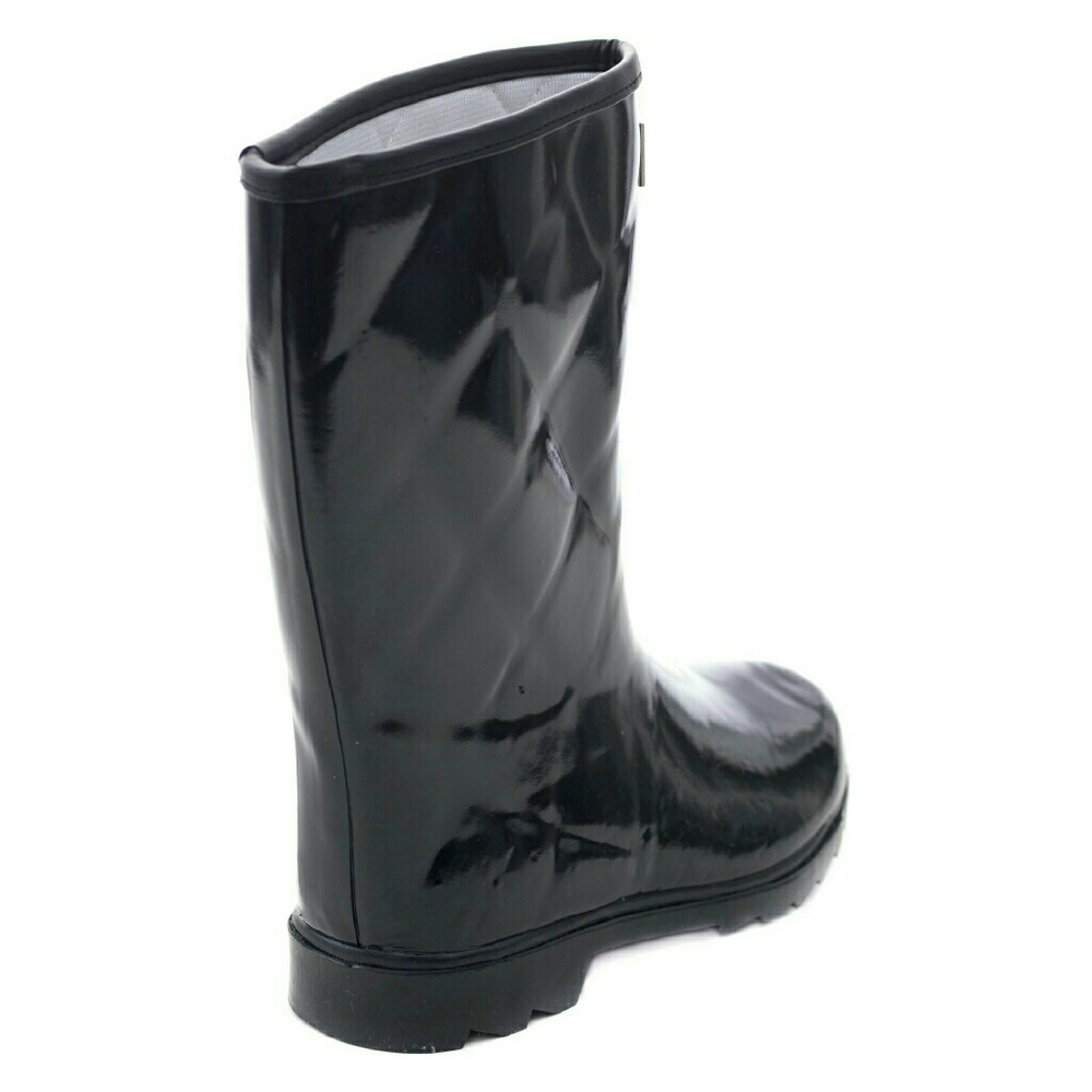 Women's Rainboots, Mid Calf Quilted Rain Boots, #1523, Black - Picture 2 of 4
