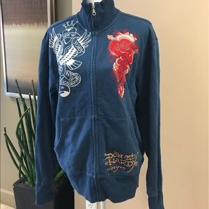 Men's Ed Hardy Blue Eagle Tattoo Zip-Up Jacket L