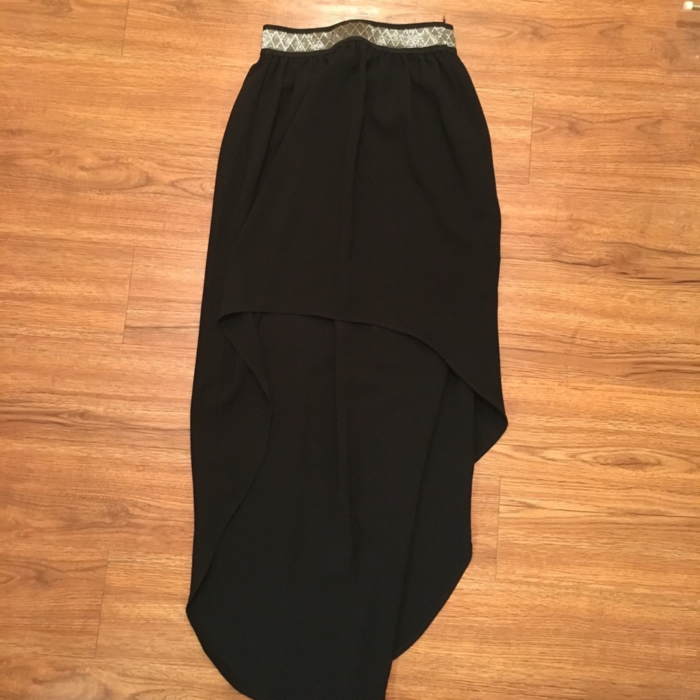 Hi-Low Black Skirt with Silver Waist Band
