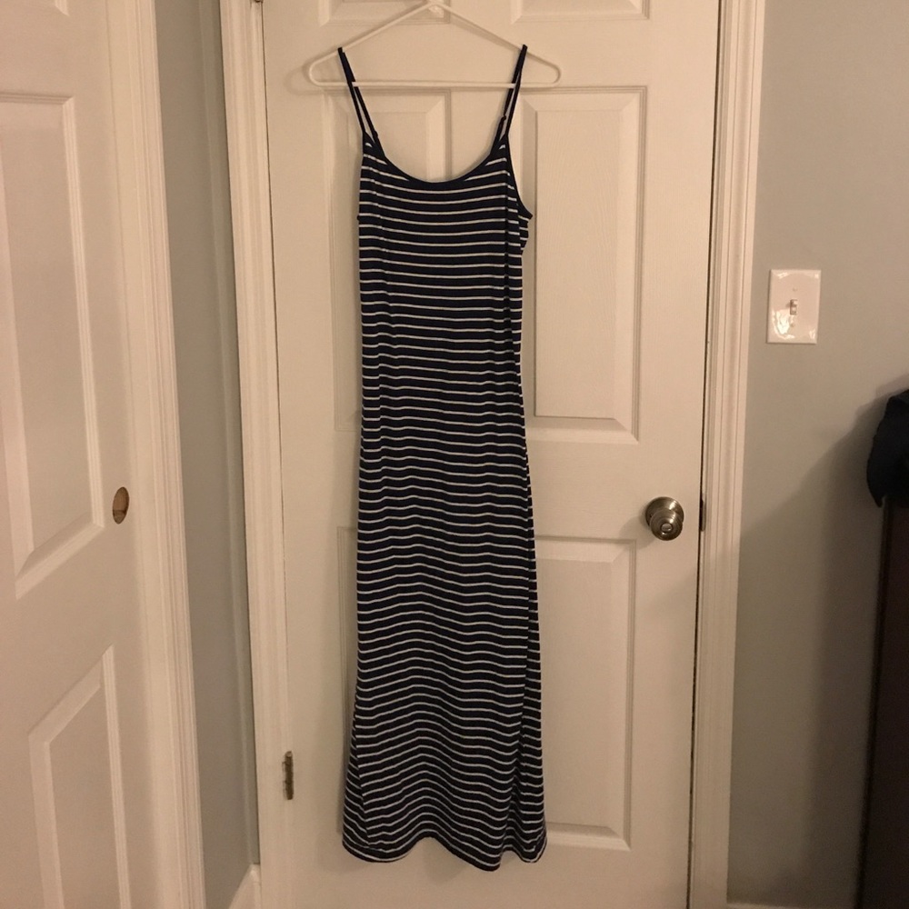 Blue and white striped dress