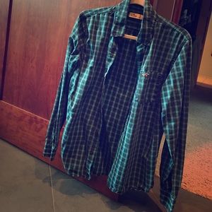 Men's Hollister Blue and Black Checkered Flannel