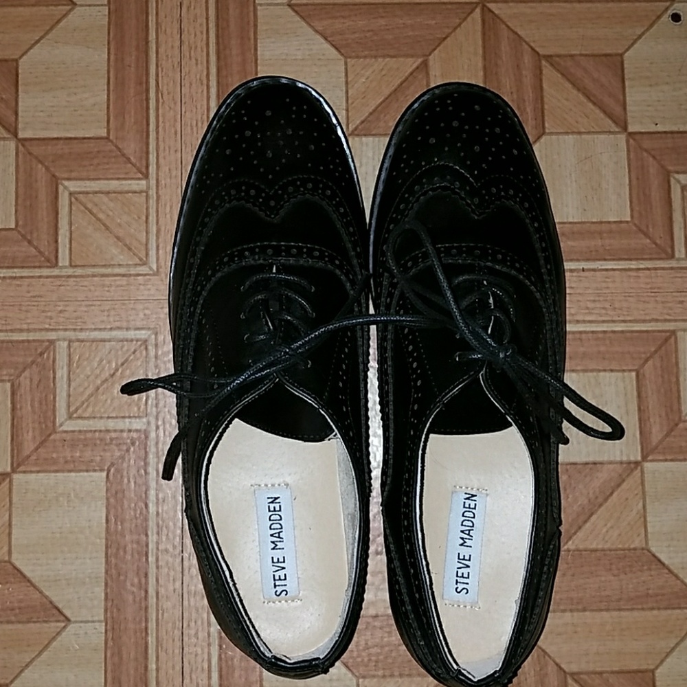 Black genuine leather oxfords