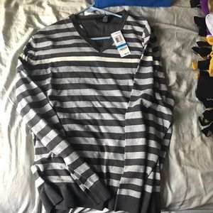 Gray Striped V-Neck Sweater (Alfani)