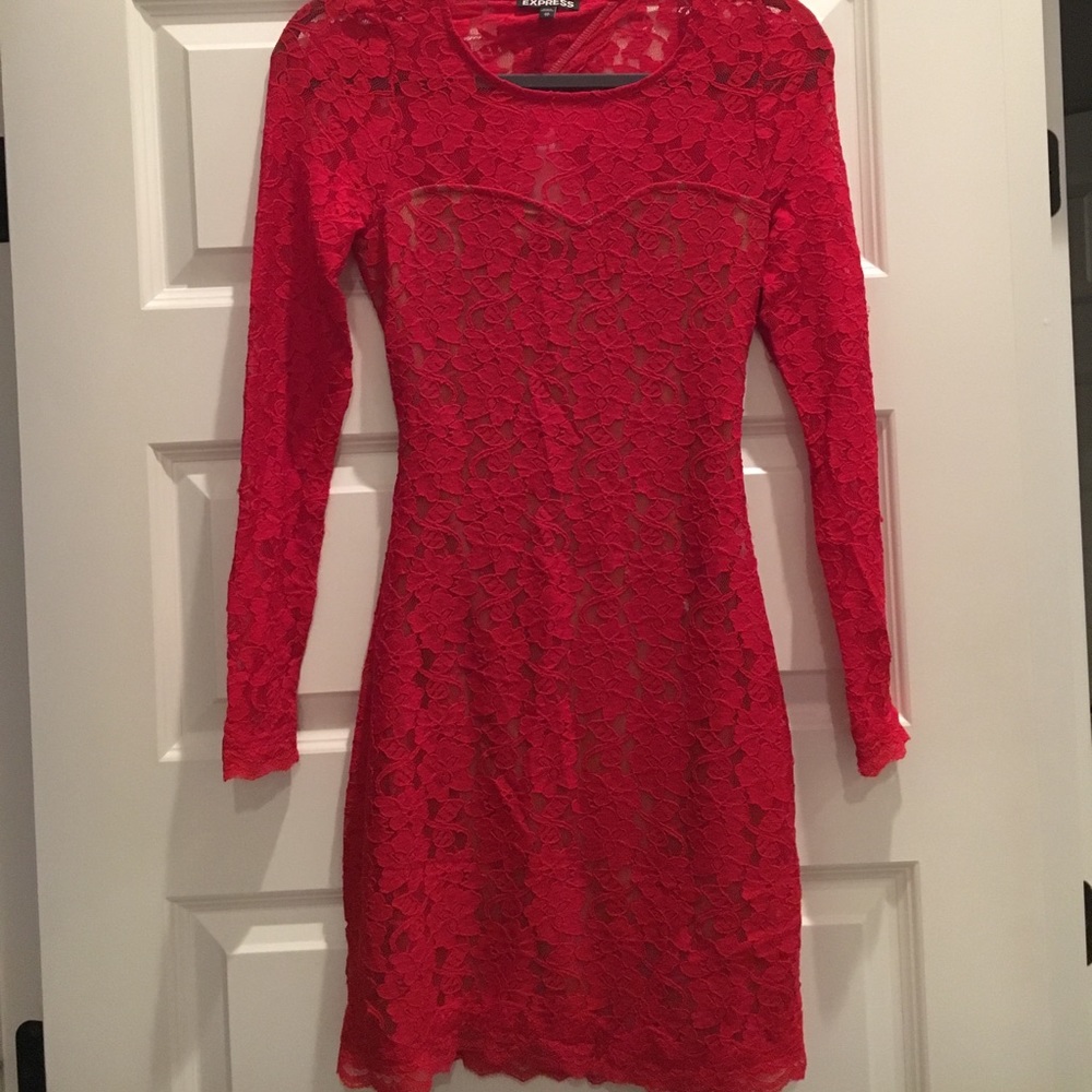 EXPRESS red lace dress w/ backless detail