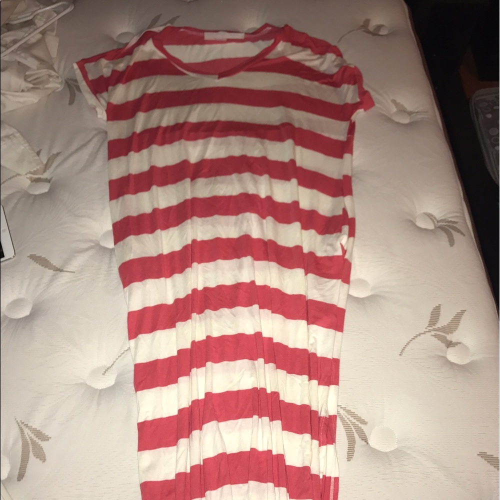 Coral and white striped dress