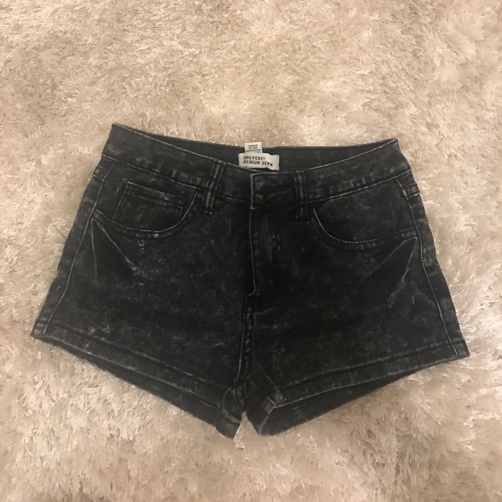 Distressed black denim jean shorts hi rise