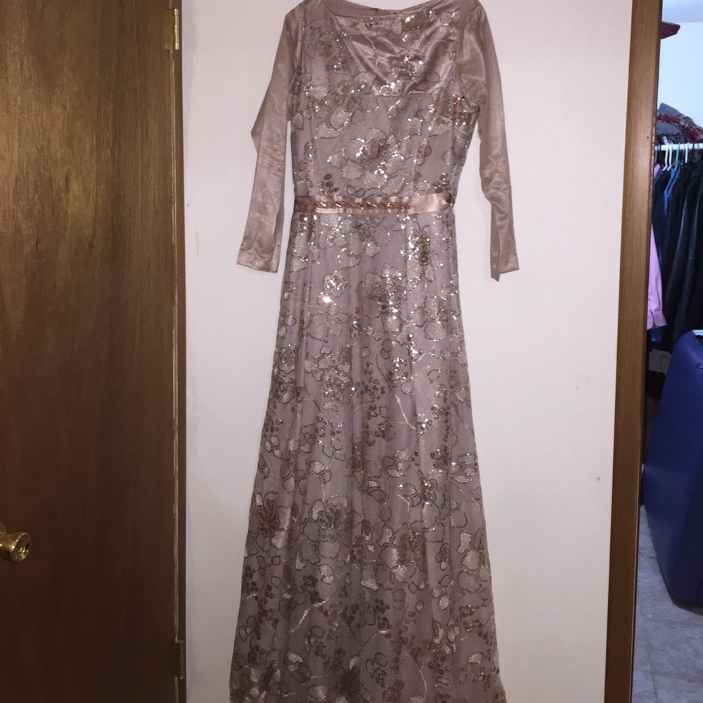Champagne/rose gold evening gown. Sleeves added.