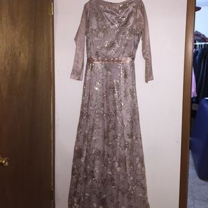 Champagne/rose gold evening gown. Sleeves added.