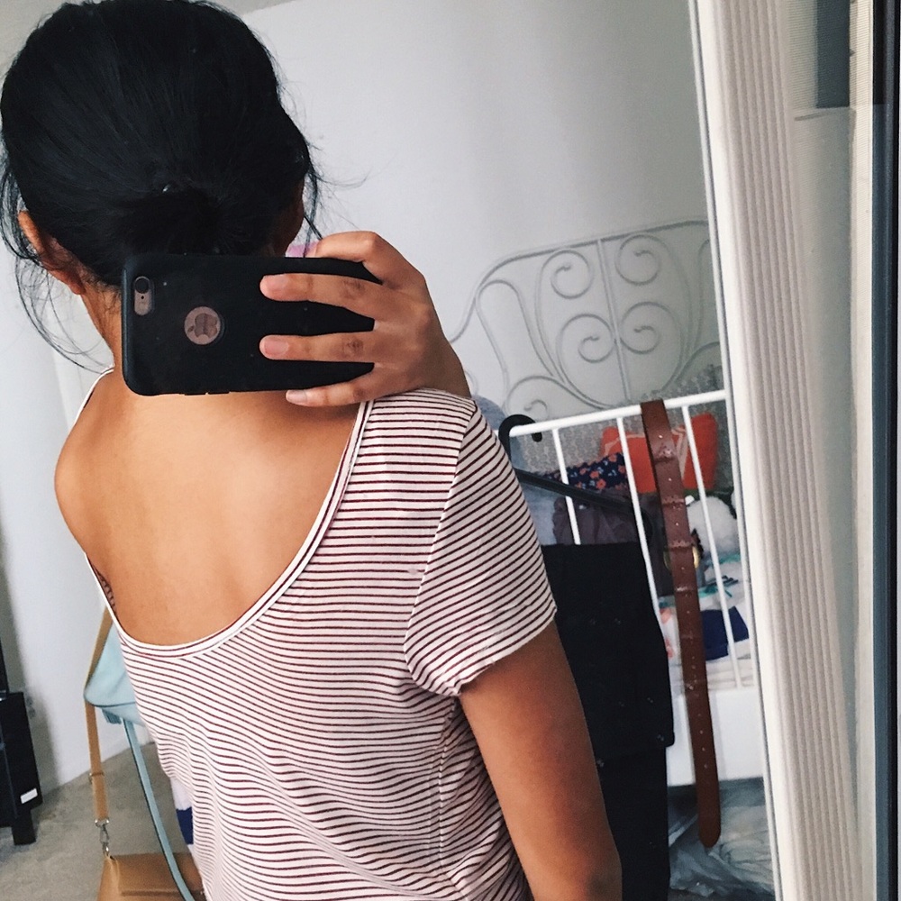 American Eagle Red Striped Crop Top