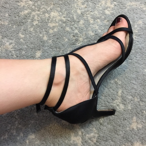 Reiss Black Strappy Buckle Open Toe Heels - Picture 6 of 8