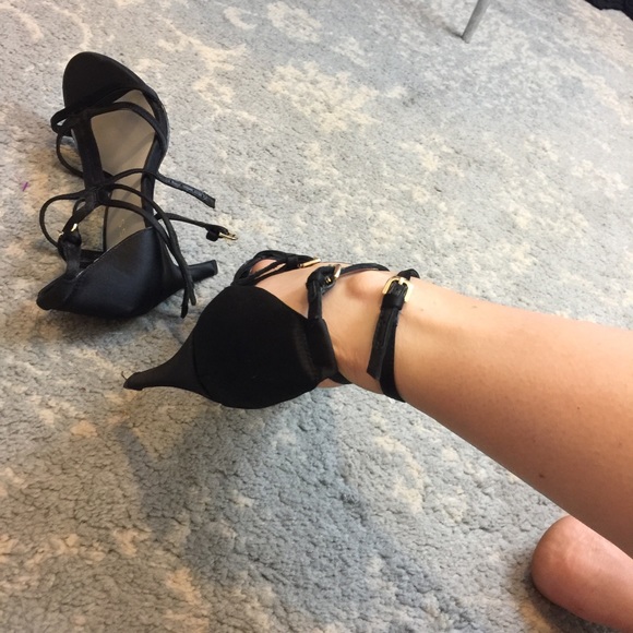 Reiss Black Strappy Buckle Open Toe Heels - Picture 7 of 8