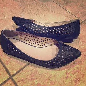 Black leather cut out flats
