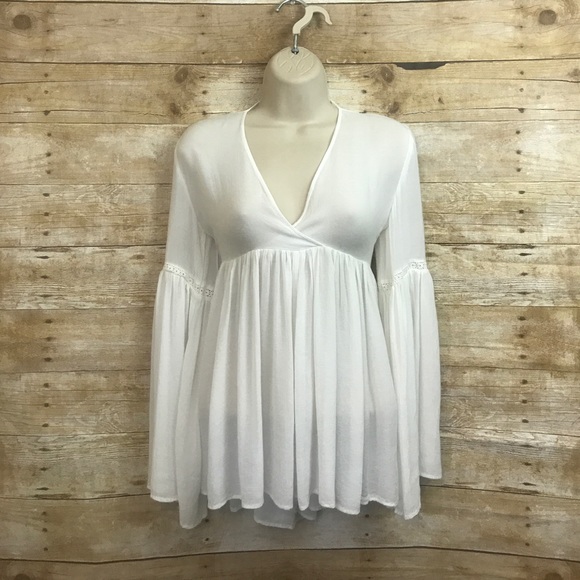 Tops - All White Peasant Bohemian Long Sleeve Blouse