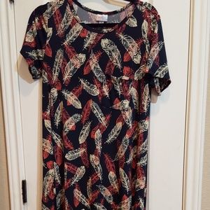 LuLaRoe Carly, M, Blue with pink and cream feather