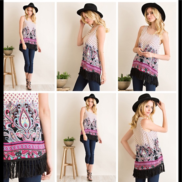 Baroque Border Print Tunic with Fringe Hem - Picture 2 of 4