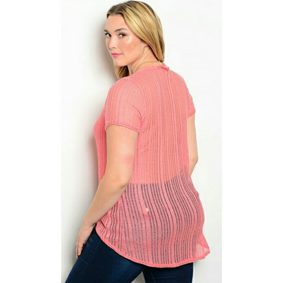 (Plus) Curvy Sheer Knit Crochet Hi Lo Top - Picture 2 of 2
