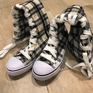 Tall Plaid Lace Up Sneakers