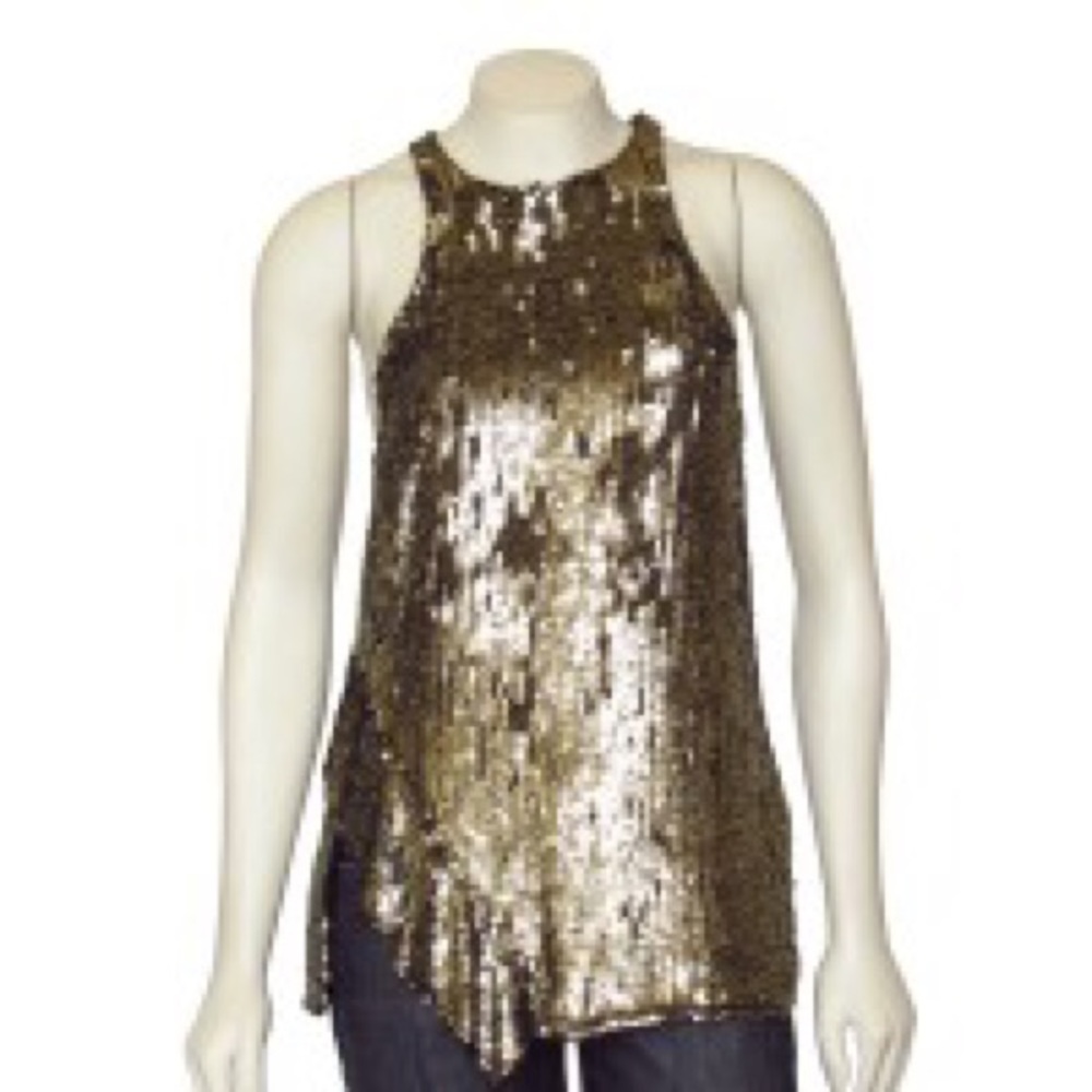 3.1 Phillip Lim gold sequin racerback ruffle top