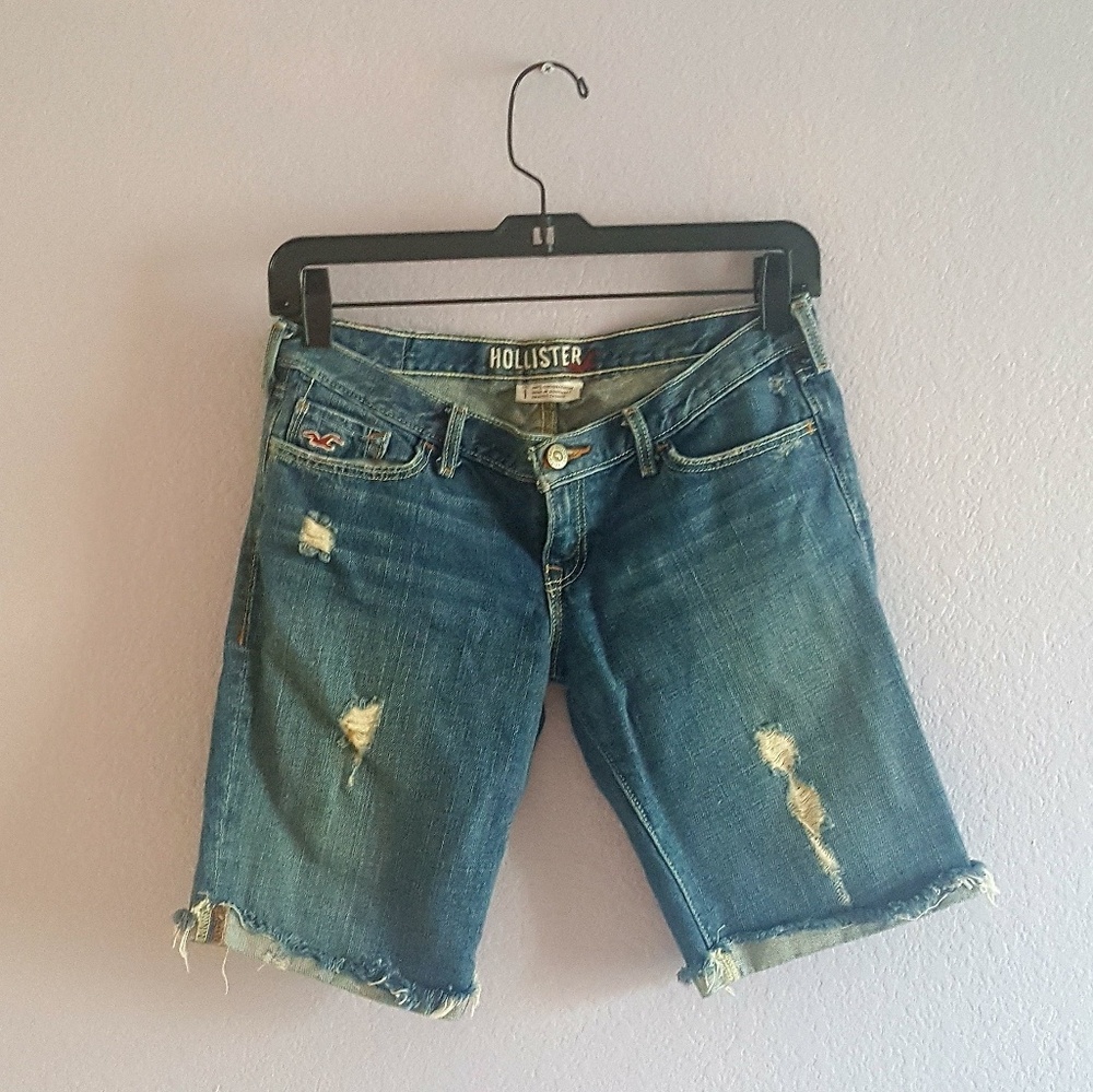Hollister Denim Distressed Mid-rise Shorts