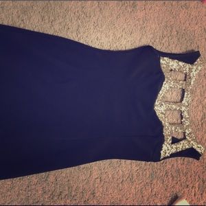 Black Cocktail Dress with Gold Sequin Neckline