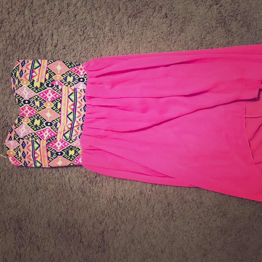 Tribal Hot Pink High Low Boutique Dress