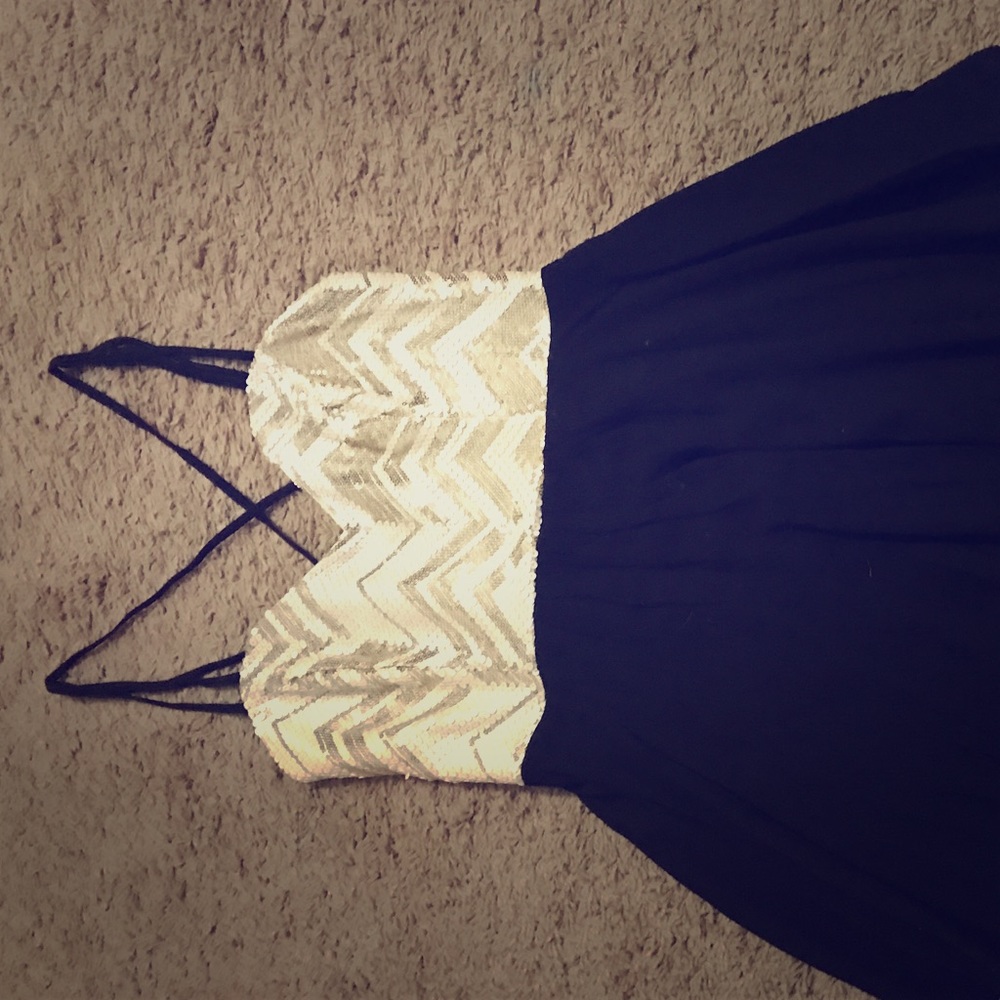 Asymmetric Black and Gold Boutique Dress