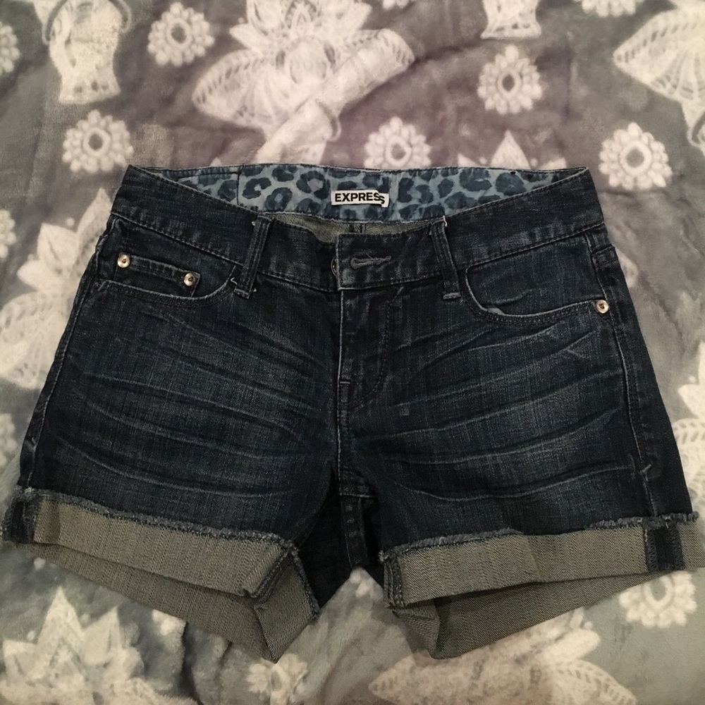 Express dark denim jean shorts