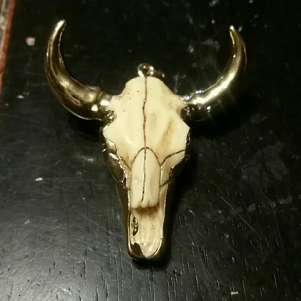 Gold plated buffalo skull pendant