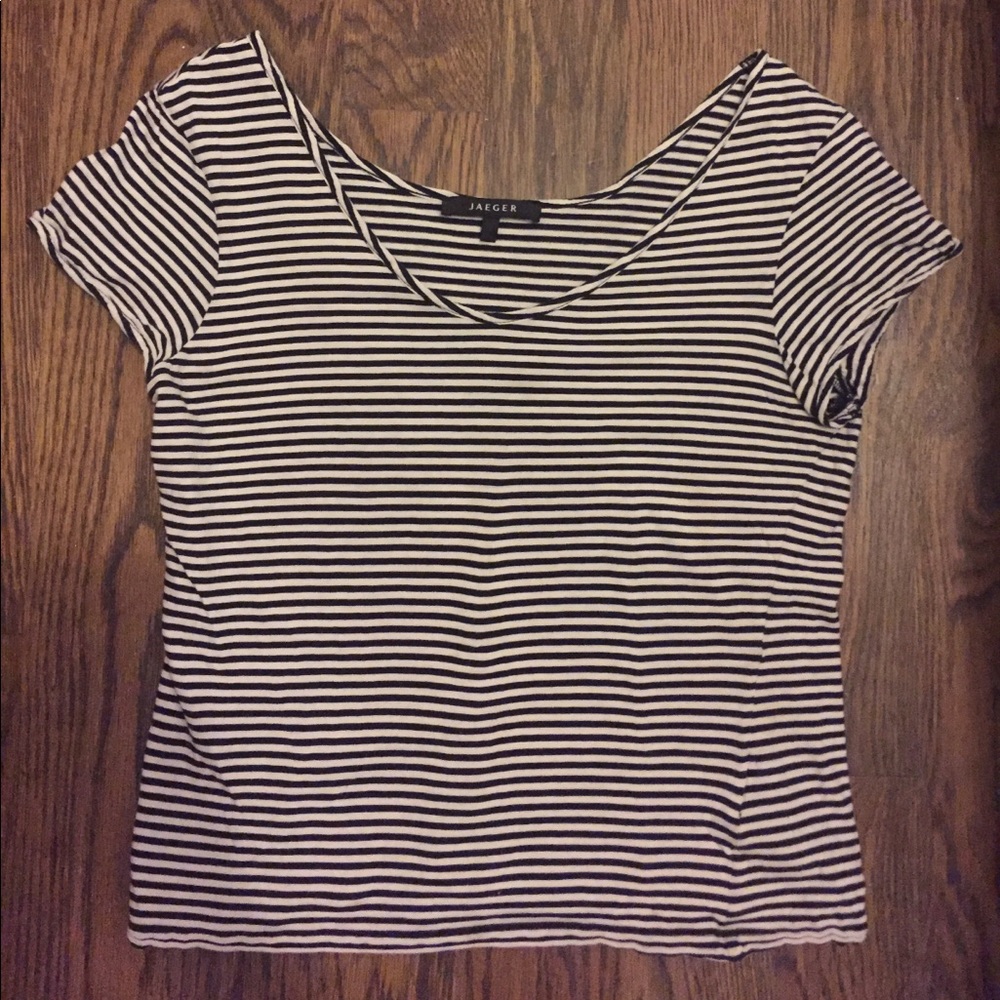 ☀️ Jaeger Crop Striped Nautical Scoop Tee T-Shirt