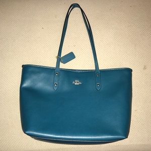 Teal Coach tote purse