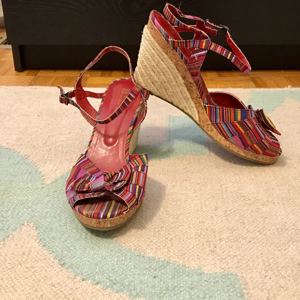Colorful striped wedge sandals
