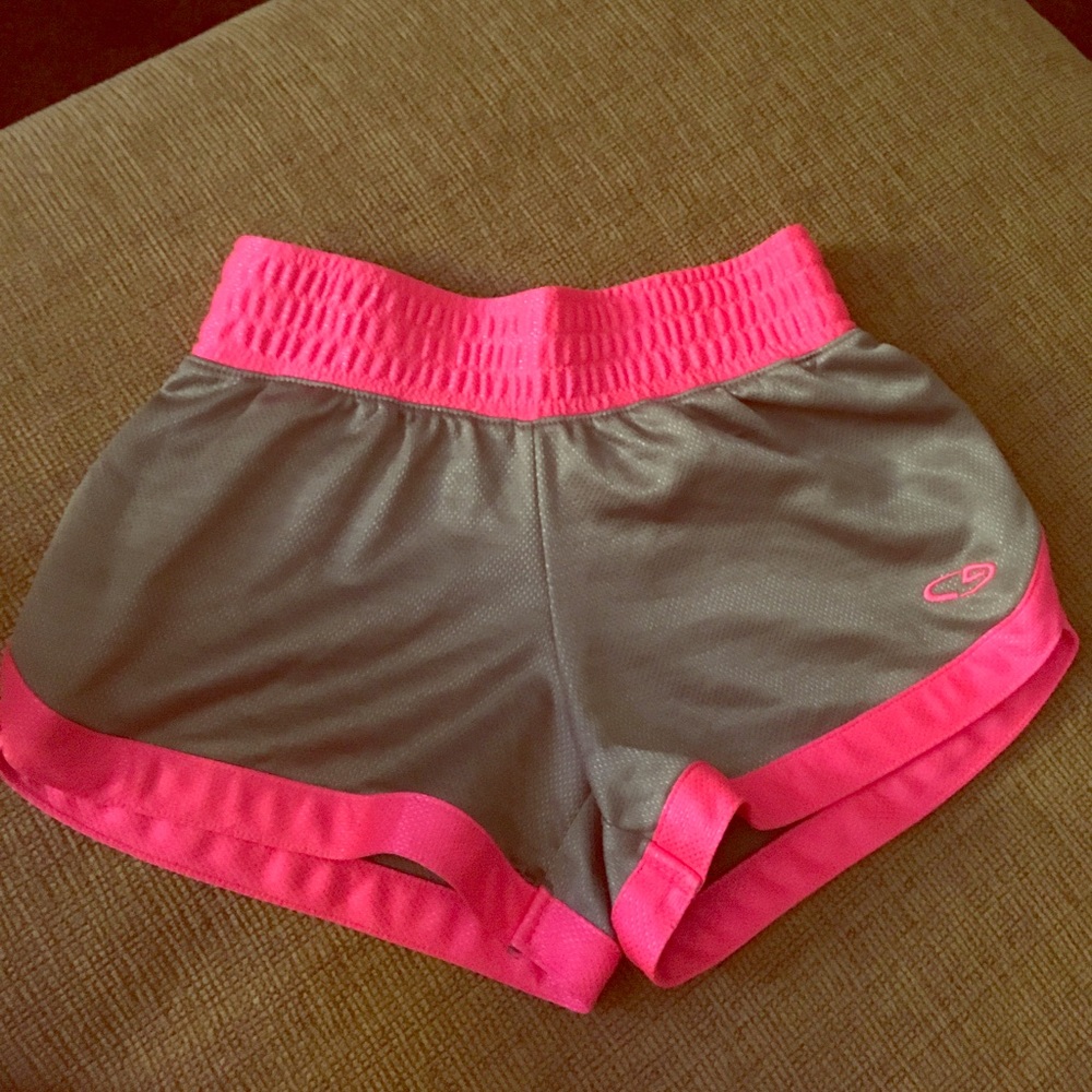 Active wear shorts. Hot pink and grey. Tiny fit