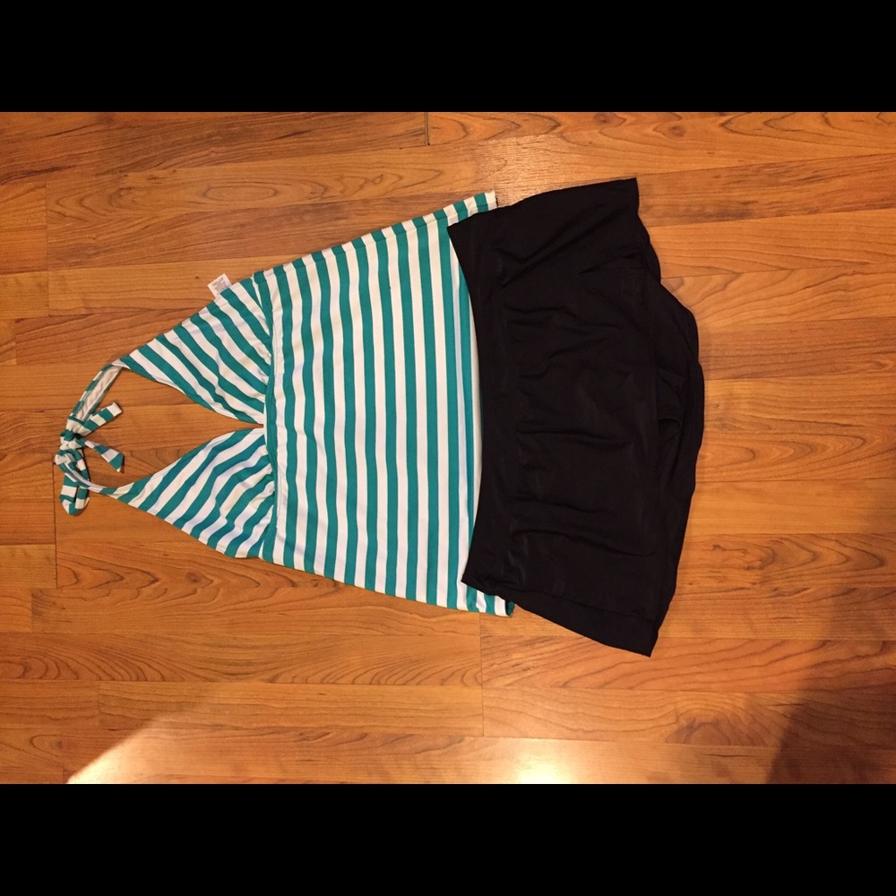 Green and white swim top
