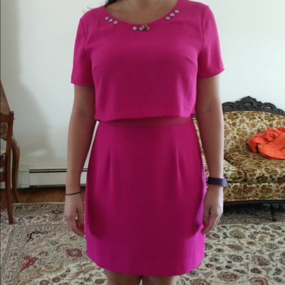 Fuchsia cocktail dress with mesh insert - Picture 5 of 7