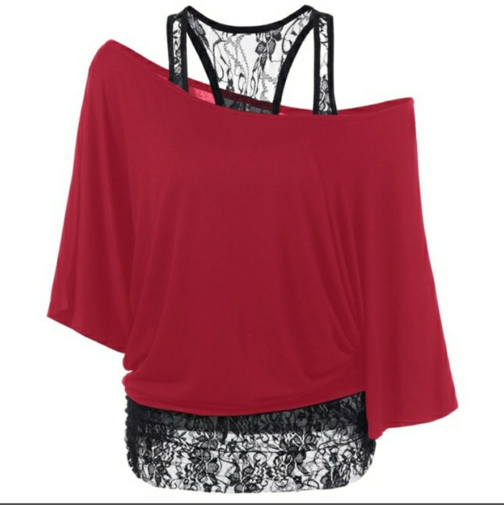 Skew coller lace t_shirt
