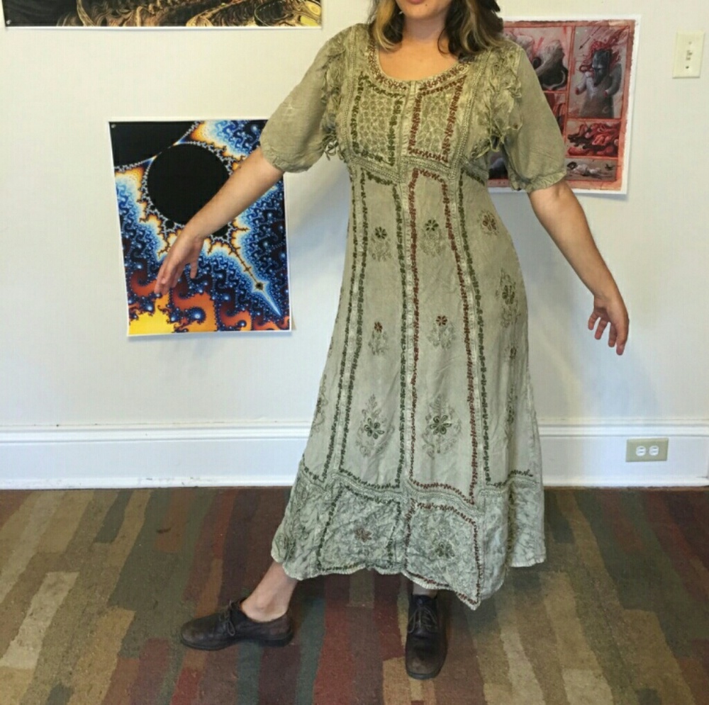 Embroidered vintage Indian rayon maxi dress