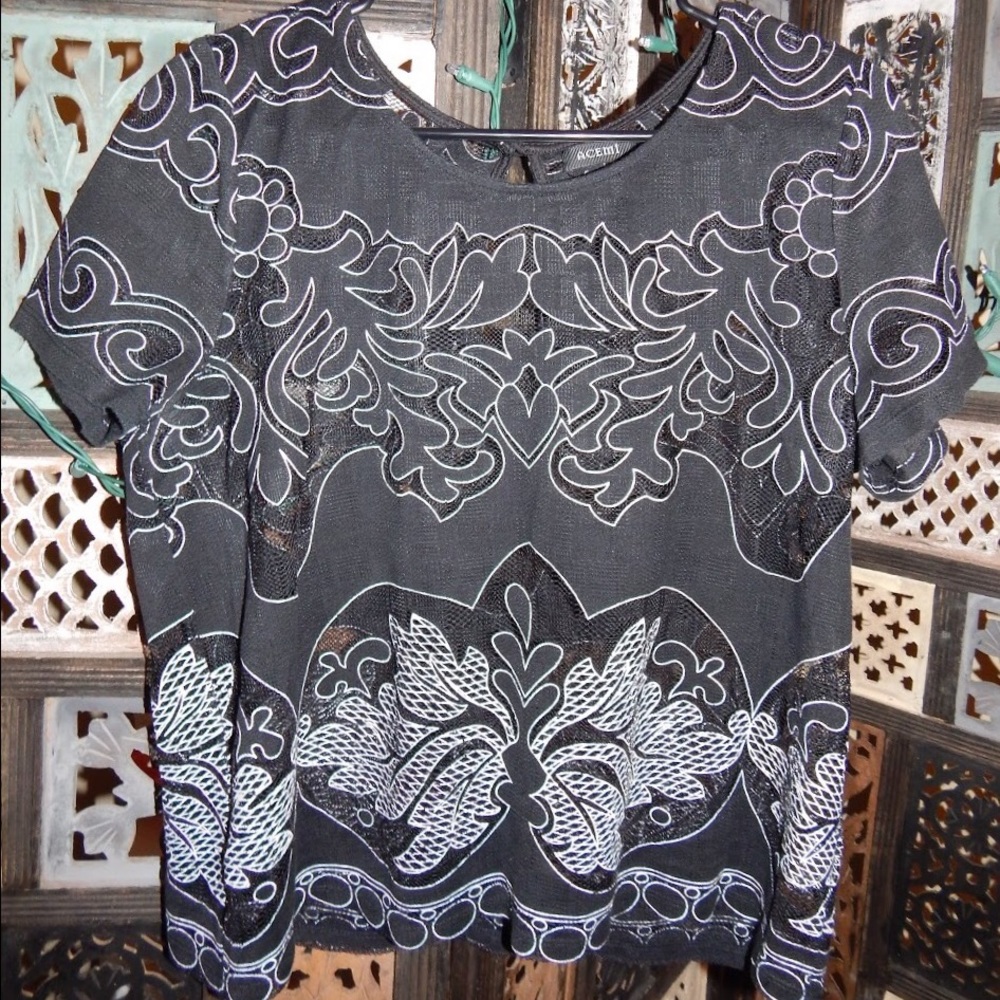 Black and White Mesh Cutout Crop Top