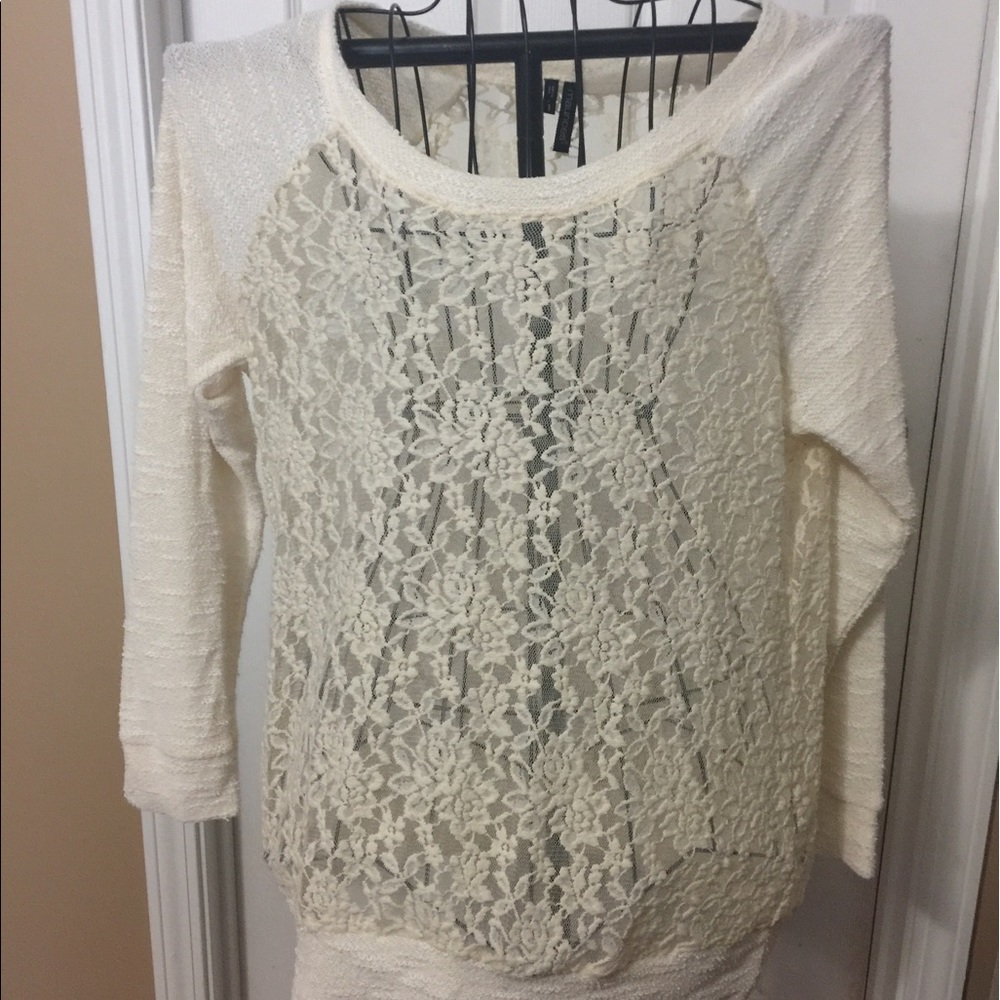 PLUS SIZE LACY LONG SLEEVE TOP CREAM