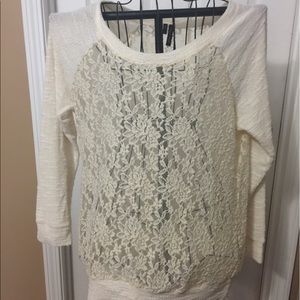 PLUS SIZE LACY LONG SLEEVE TOP CREAM