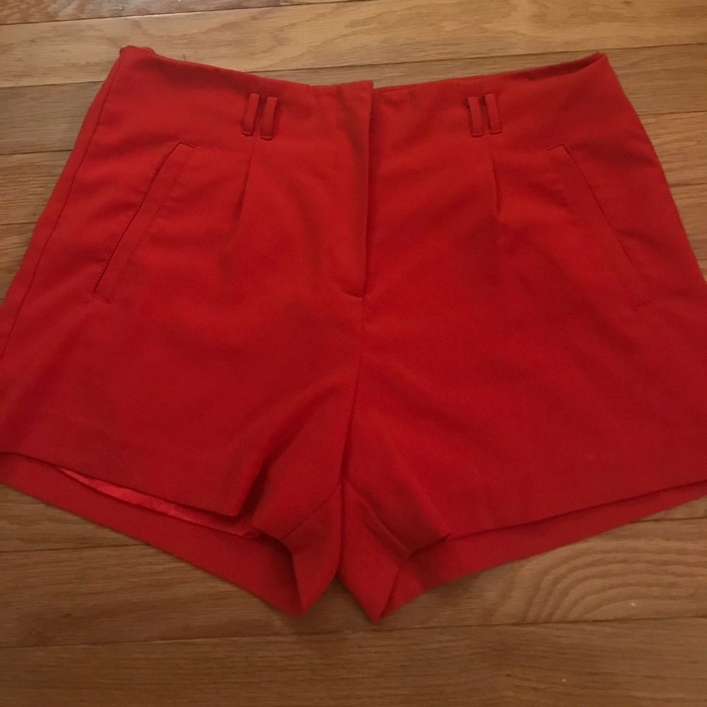 Red high waisted shorts
