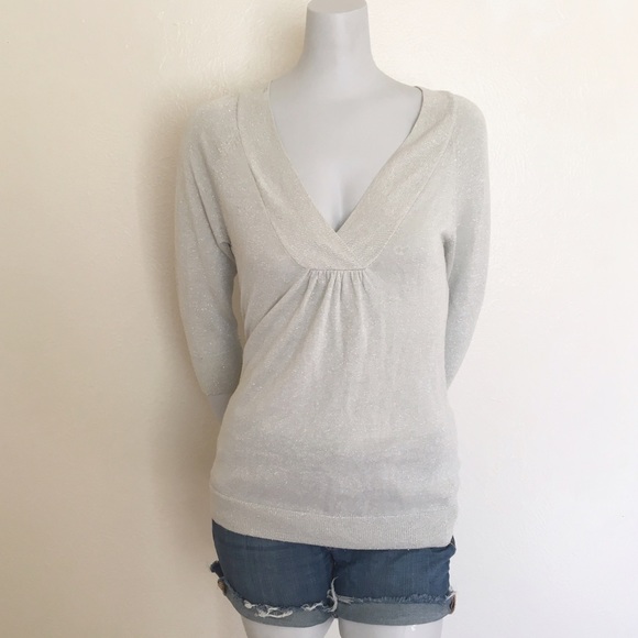 Forever 21 Tops - Forever 21 Silver V Neck 3/4 Sleeve Top