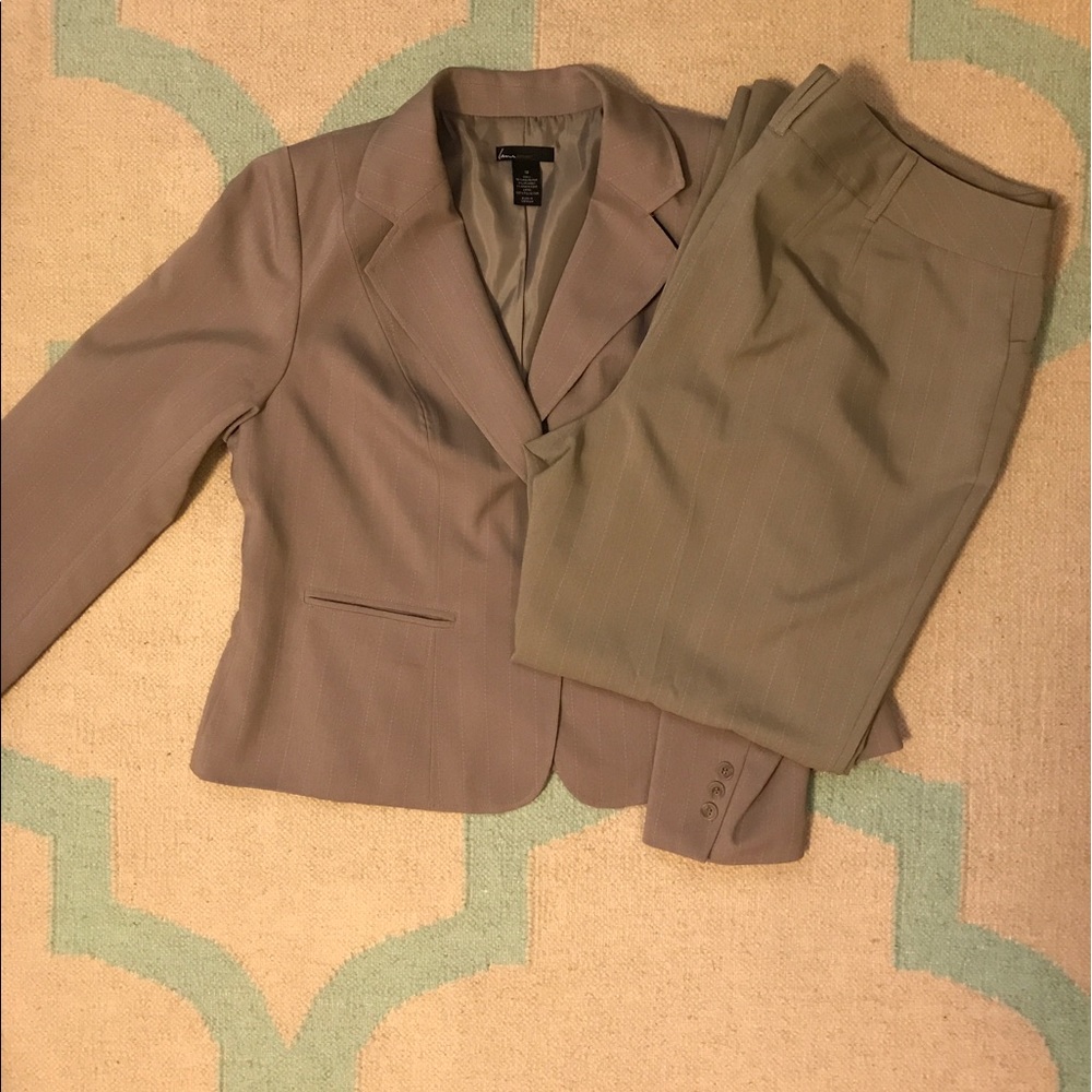 Pinstriped pant suit