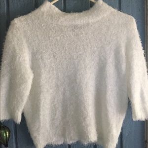 White Fuzzy Mock Neck Sweater