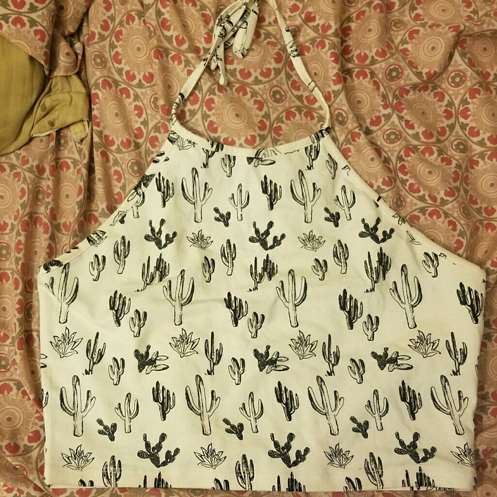 Forever 21 cactus print halter crop top