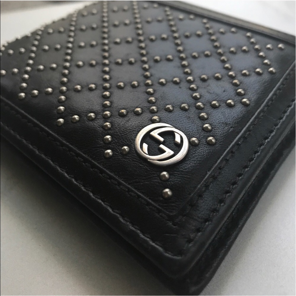 Gucci Black Diamanté Leather Studded Bifold Wallet
